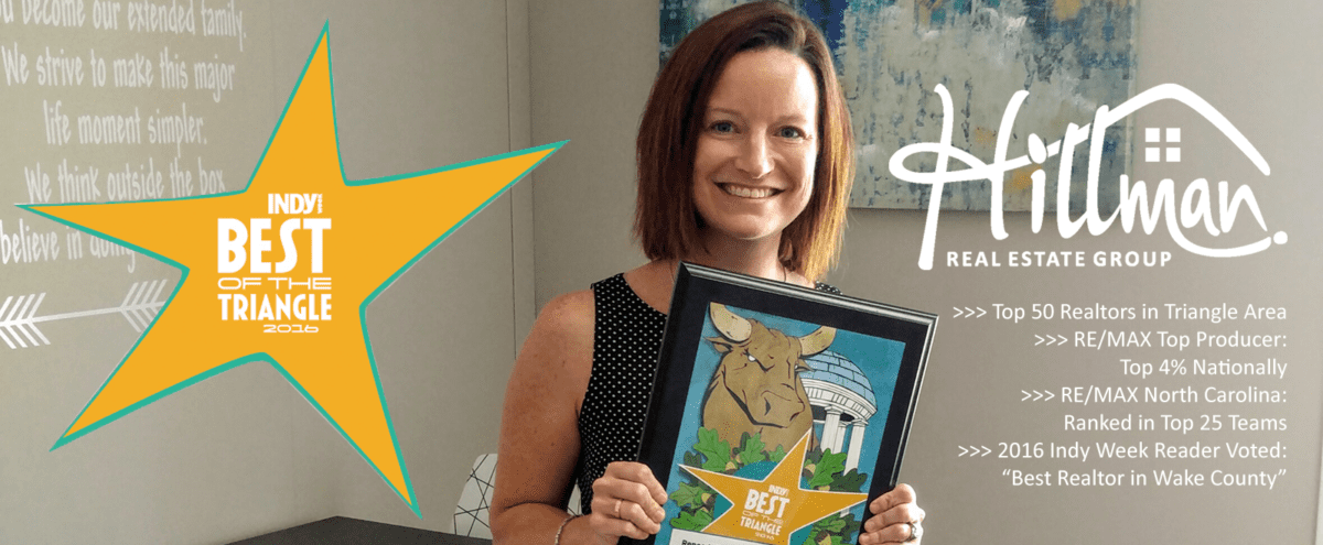 Renee Hillman was selected as Indy Week readers' choice for "Best Realtor in Wake County" for 2016